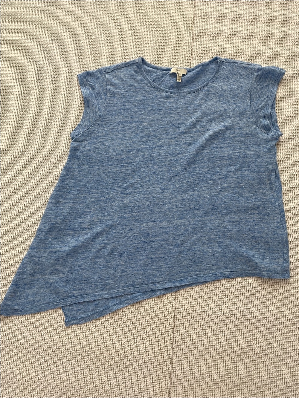 Joie  Blue Asymmetrical Cap-Sleeve linen Top